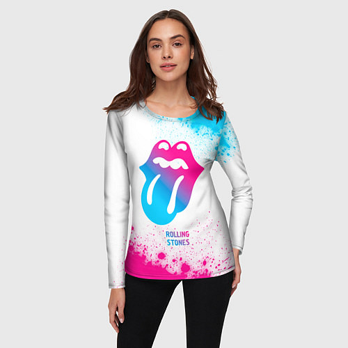 Женский лонгслив Rolling Stones neon gradient style / 3D-принт – фото 3