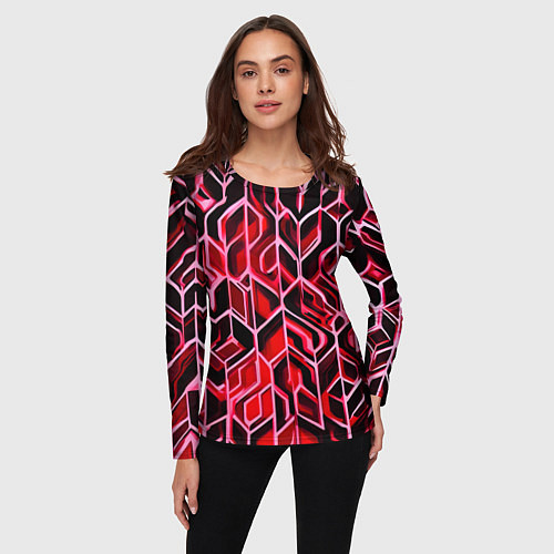 Женский лонгслив Красный узор / 3D-принт – фото 3