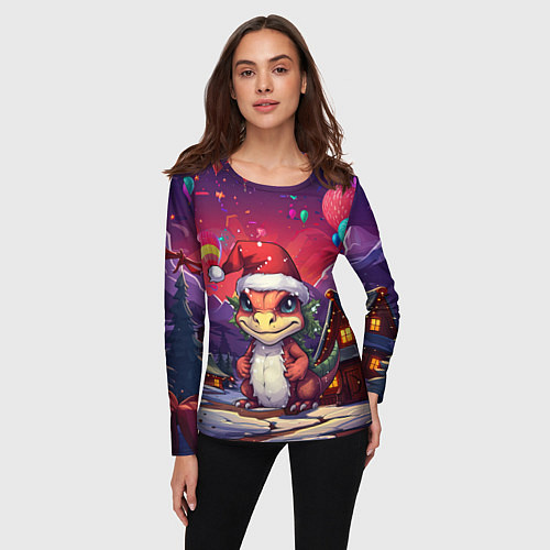 Женский лонгслив Маленький новогодний милый дракон 2024 / 3D-принт – фото 3