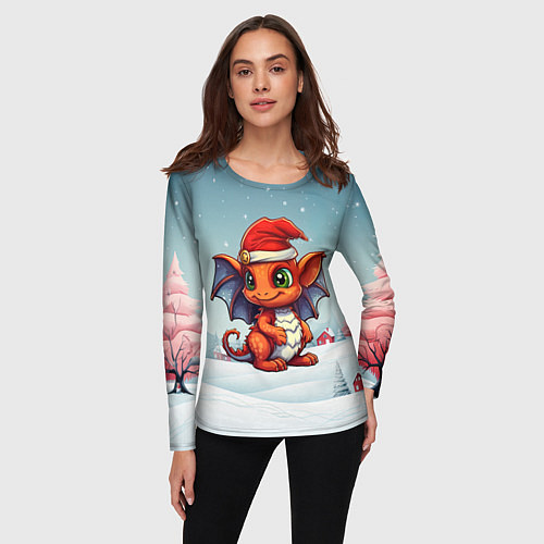 Женский лонгслив Символ нового 2024 года дракон / 3D-принт – фото 3