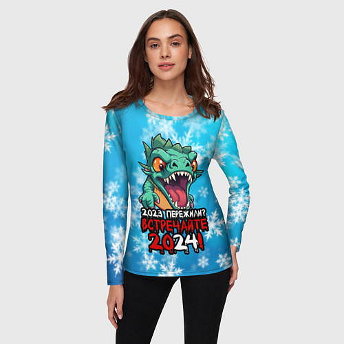 Женский лонгслив 2023 пережили встречайте 2024 / 3D-принт – фото 3