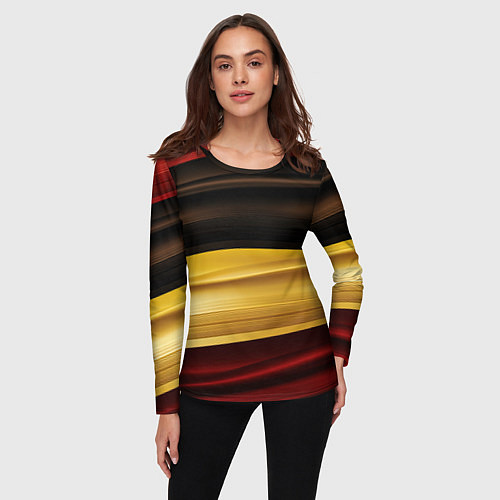 Женский лонгслив Черный красный желтый цвет абстракции / 3D-принт – фото 3