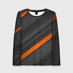 Лонгслив женский Оранжевая полоса на сером фоне, цвет: 3D-принт