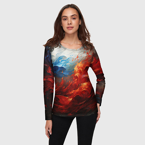 Женский лонгслив Абстрактный белый синий красный дым / 3D-принт – фото 3