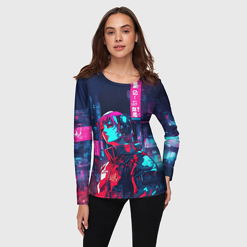 Женский лонгслив Девушка в неоном свете / 3D-принт – фото 3