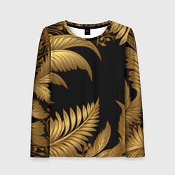 Женский лонгслив Золотые объемные листья узоры