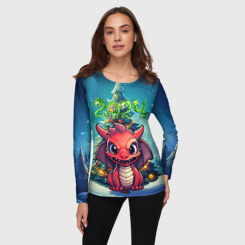 Женский лонгслив Красный злой дракошка / 3D-принт – фото 3