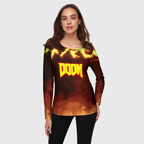 Женский лонгслив Doom storm огненное лого / 3D-принт – фото 3