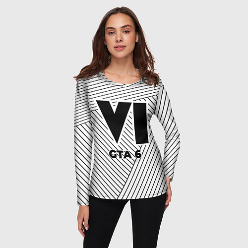 Женский лонгслив Символ GTA 6 на светлом фоне с полосами / 3D-принт – фото 3