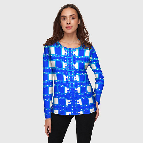 Женский лонгслив Синие и белые квадраты / 3D-принт – фото 3