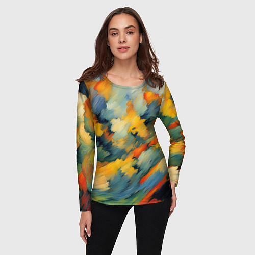 Женский лонгслив Жёлтые и синие мазки / 3D-принт – фото 3
