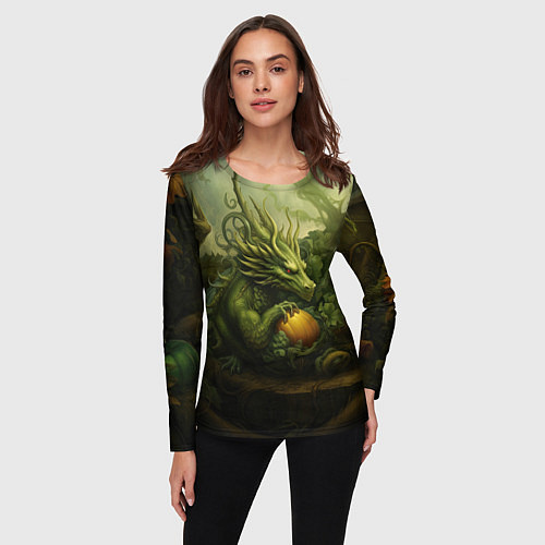 Женский лонгслив Зеленый лесной дракон символ 2024 года / 3D-принт – фото 3