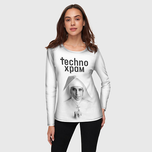 Женский лонгслив Techno храм монашка улыбается / 3D-принт – фото 3