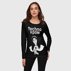 Лонгслив женский Techno храм монашка смотрит в небо, цвет: 3D-принт — фото 2