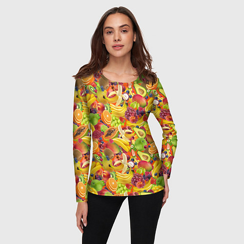 Женский лонгслив Экзотические фрукты и ягоды / 3D-принт – фото 3