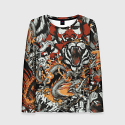 Лонгслив женский Самурай дракон и тигр, цвет: 3D-принт