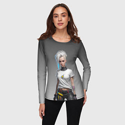 Лонгслив женский Блондинка в белой футболке Cyberpunk 2077, цвет: 3D-принт — фото 2