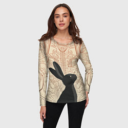 Лонгслив женский Чёрный кролик с узорами, цвет: 3D-принт — фото 2