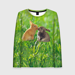 Лонгслив женский Кролики в траве, цвет: 3D-принт