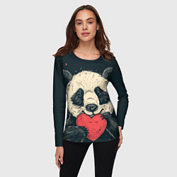 Лонгслив женский Влюбленная панда обнимает сердечко, цвет: 3D-принт — фото 2