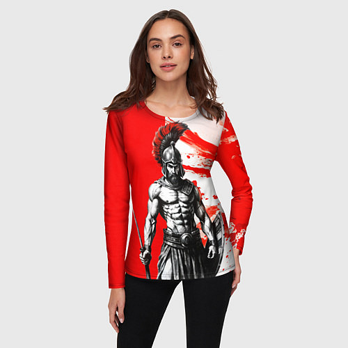 Женский лонгслив Гладиатор Спартак красно белые / 3D-принт – фото 3