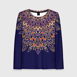 Лонгслив женский Мандала сине-оранжевый, цвет: 3D-принт