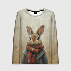 Лонгслив женский Кролик в шарфе, цвет: 3D-принт