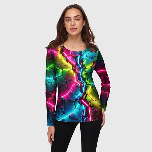 Женский лонгслив Трещина - неон / 3D-принт – фото 3
