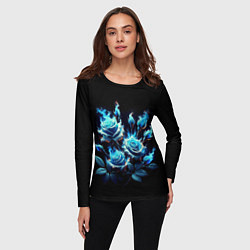 Лонгслив женский Розы в голубом огне, цвет: 3D-принт — фото 2