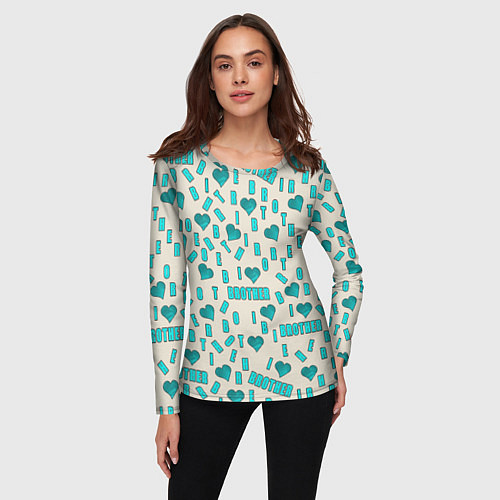 Женский лонгслив Я люблю брата, буквы паттерн / 3D-принт – фото 3