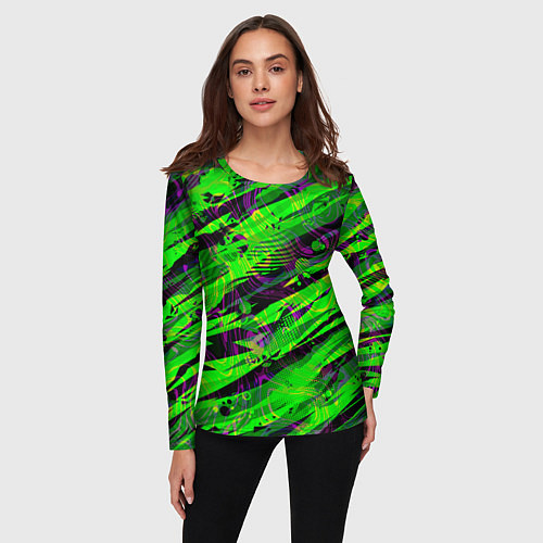 Женский лонгслив Зеленые узоры паттерны / 3D-принт – фото 3