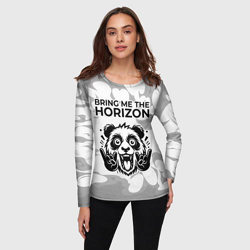 Женский лонгслив Bring Me the Horizon рок панда на светлом фоне / 3D-принт – фото 3