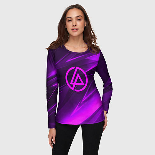 Женский лонгслив Linkin park neon stripes logo / 3D-принт – фото 3