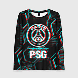 Лонгслив женский PSG FC в стиле glitch на темном фоне, цвет: 3D-принт