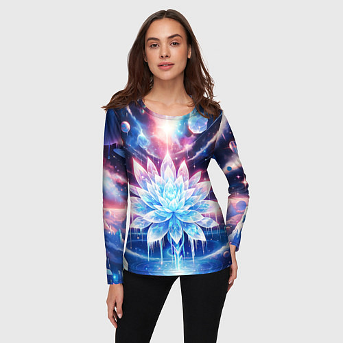 Женский лонгслив Космический цветок из льда - эзотерический лотос / 3D-принт – фото 3