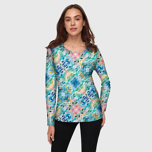 Женский лонгслив Абстрактные розовые акварельные тюльпаны / 3D-принт – фото 3
