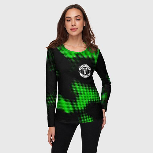 Женский лонгслив Manchester United sport halftone / 3D-принт – фото 3