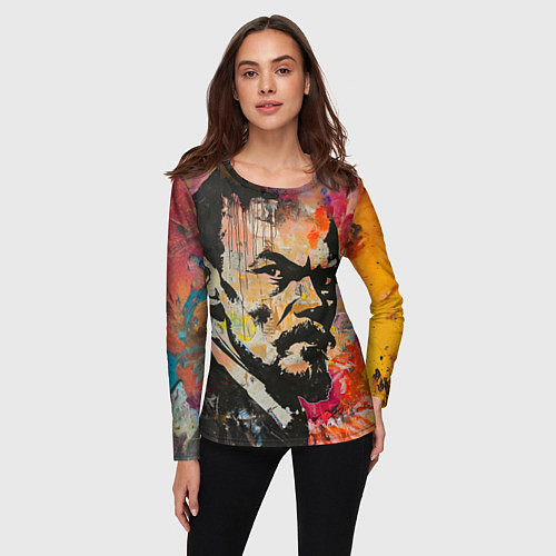 Женский лонгслив Граффити портрет Владимира Ленина / 3D-принт – фото 3