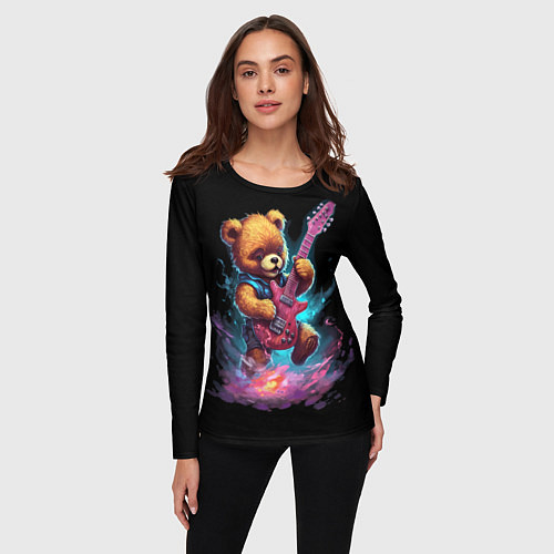 Женский лонгслив Большой плюшевый медведь играет на гитаре / 3D-принт – фото 3