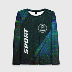 Лонгслив женский Saab sport glitch blue, цвет: 3D-принт