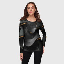 Лонгслив женский Черная абстракция с темными золотыми вставками, цвет: 3D-принт — фото 2