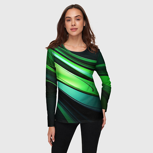 Женский лонгслив Абстрактные геометрические плавные линии минимализ / 3D-принт – фото 3