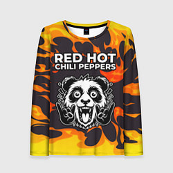 Лонгслив женский Red Hot Chili Peppers рок панда и огонь, цвет: 3D-принт