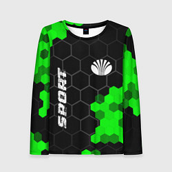Лонгслив женский Daewoo green sport hexagon, цвет: 3D-принт