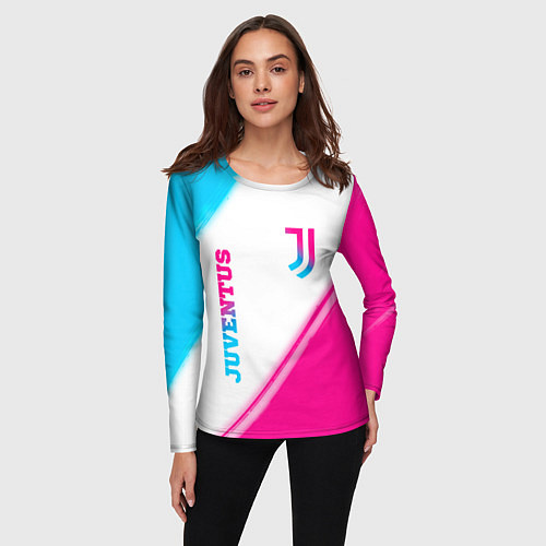 Женский лонгслив Juventus neon gradient style вертикально / 3D-принт – фото 3