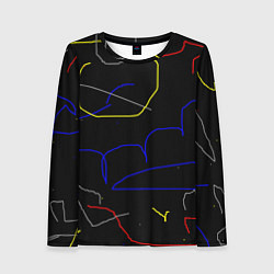 Женский лонгслив Линии и точки на чёрном