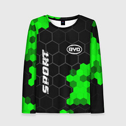 Лонгслив женский BYD green sport hexagon, цвет: 3D-принт