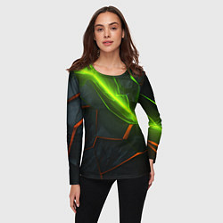 Лонгслив женский Green neon abstract geometry, цвет: 3D-принт — фото 2