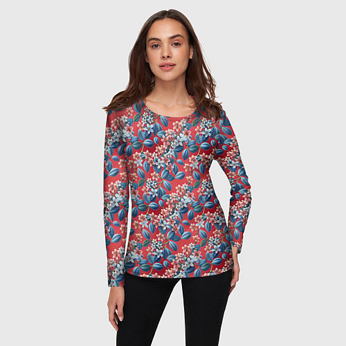 Женский лонгслив Сирень на красном фоне / 3D-принт – фото 3