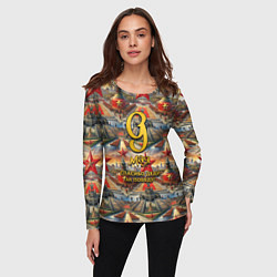 Лонгслив женский 9 мая золотой текст фон парад, цвет: 3D-принт — фото 2
